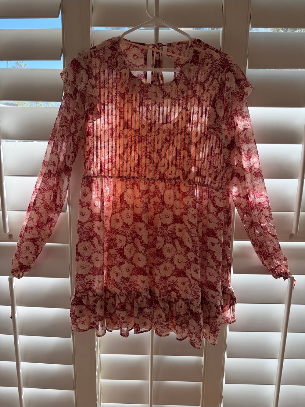 Free People Pink Floral Long-Sleeve Chiffon Dress